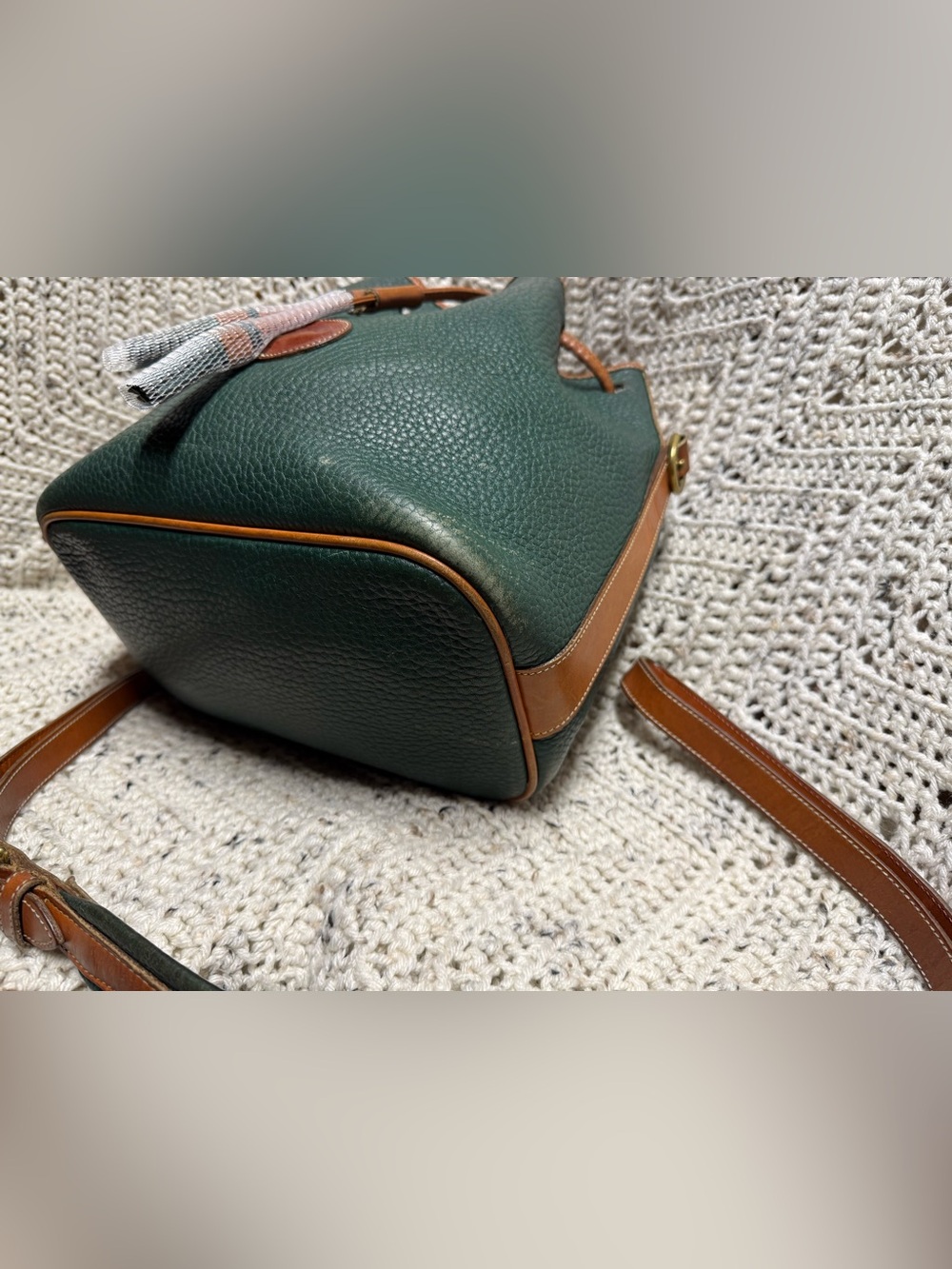 Vintage Dooney & Bourke Fir Green Drawstring Bucket Bag - Picture 6 of 12
